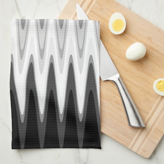 Zig Zag Schwarz-weiß Grau Muster Geschirrtuch (Viertel Falte)