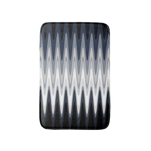 Zig Zag Schwarz-weiß Grau Navy Blue Beige Muster Badematte (Vorderseite Vertikal)