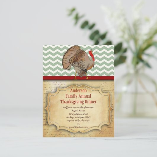 Zig Zag Traditioneller Erntedank Türkei Abendessen Einladung (Stehend Vorderseite)