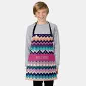 Zig zaggende pastellfarbene rosa Navy Retro Muster Schürze (Getragen)