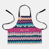 Zig zaggende pastellfarbene rosa Navy Retro Muster Schürze (Vorderseite)