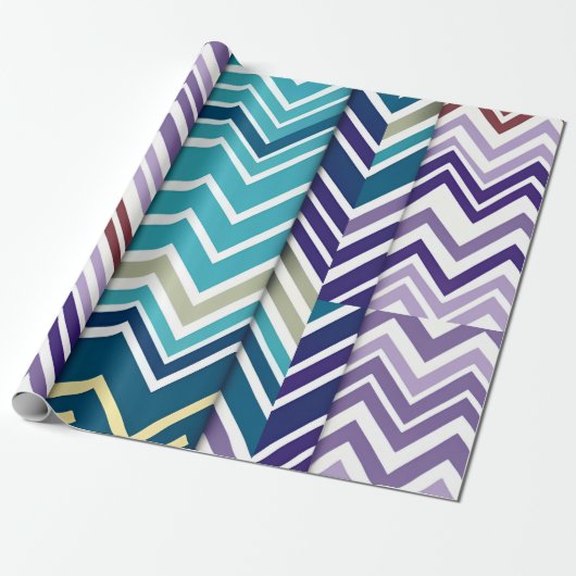 Zig Zagging pastellfarben Vertikal Grünes Retromus Geschenkpapier (Ungerollt)