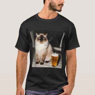 Zigarettenkatze Lustige Ragdoll-Katze Rauchendes K T-Shirt