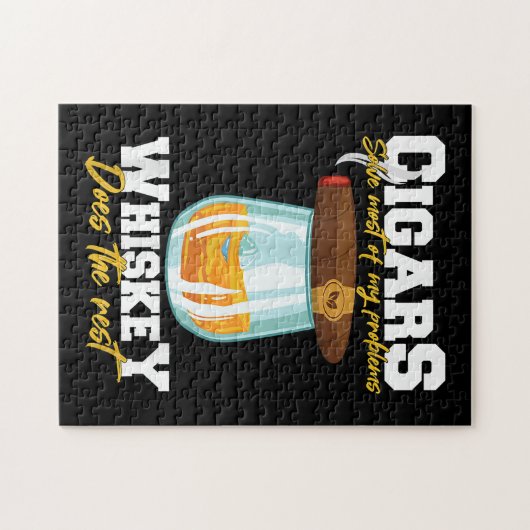 Zigarren lösen die meisten meiner Probleme Whiskey Puzzle (Horizontal)