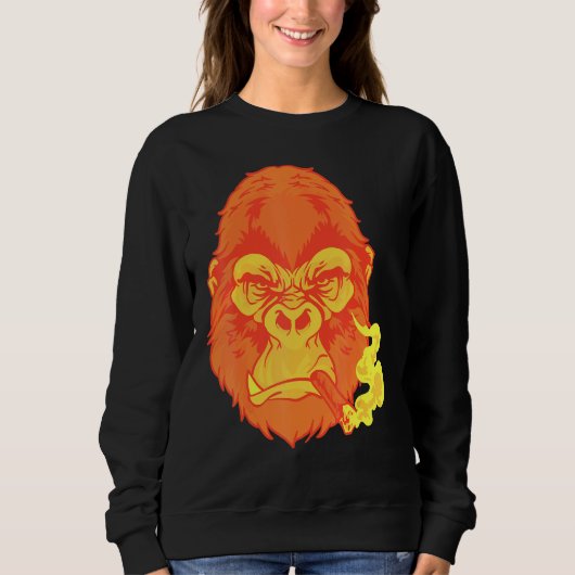 Zigarrenrauchen Gemeiner Blick auf Orange Gorilla Sweatshirt (Vorderseite)