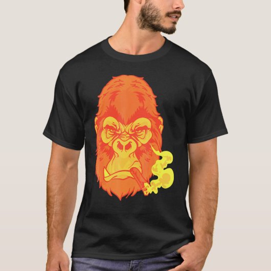 Zigarrenrauchen Gemeiner Blick auf Orange Gorilla T-Shirt (Vorderseite)