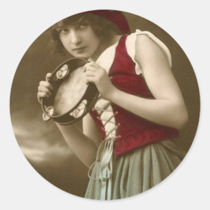Zigeuner-Vintage-Mädchen Runder Aufkleber