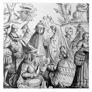 Zigeuner-Wahrsagerei, nach einem Holzschnitt in Fliese