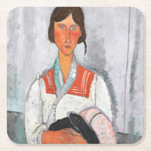 Zigeunerin mit Baby, Modigliani Rechteckiger Pappuntersetzer