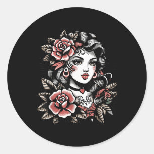 Zigeunerin _ Tattoo Liebhaber _ Vintage Boho Stil Runder Aufkleber