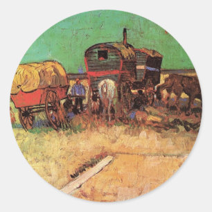 Zigeunerlager mit Wohnwagen, Van Gogh Runder Aufkleber