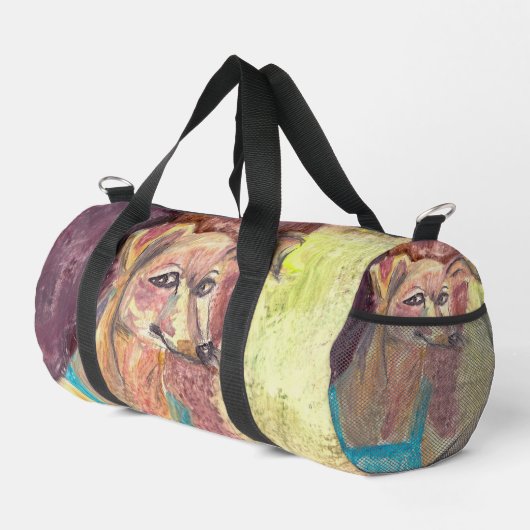 "Ziggy The Dog in Overalls" Wasserfarbe Duffle Bag (Rechte Ecke)