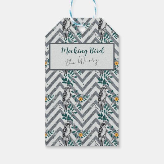 Zigzag Bird % Blume Muster Geschenkanhänger (Rückseite)