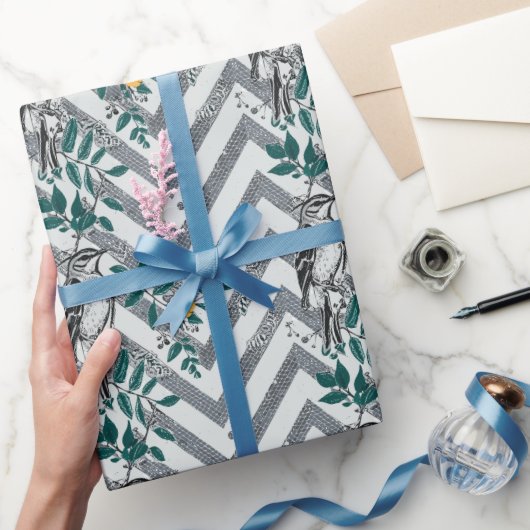 Zigzag Bird % Blume Muster Geschenkpapier (Schenken)