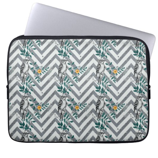 Zigzag Bird & Blume Muster Laptopschutzhülle (Vorderseite)