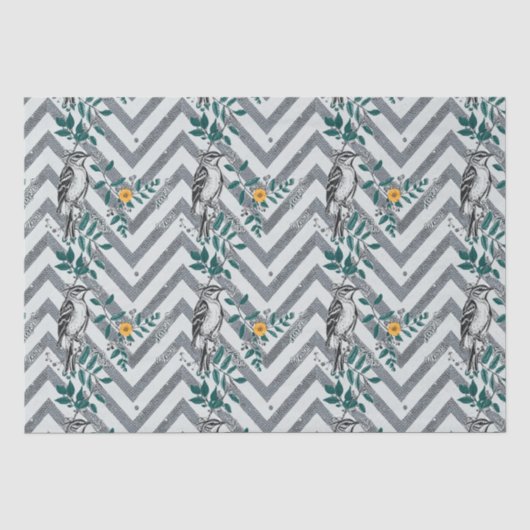 Zigzag Bird % Blume Muster Seidenpapier (Vorderseite)