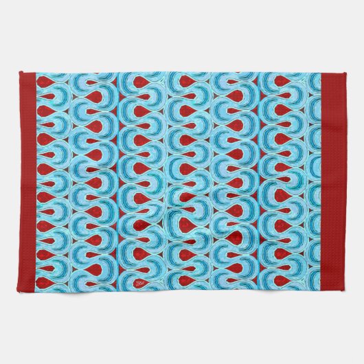 Zigzag Blue and Red Ribbon Candy - Red Border Geschirrtuch (Horizontal)