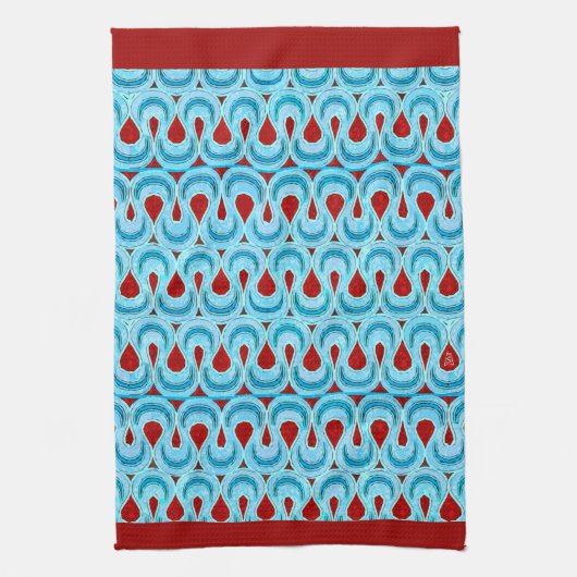 Zigzag Blue and Red Ribbon Candy - Red Border Geschirrtuch (Vertikal)