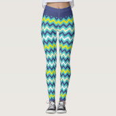 Zigzag Blue Green Yellow Zickzack Muster Hübsch Leggings (Vorderseite)
