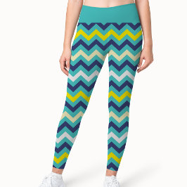 Zigzag Blue Green Yellow Zickzack Muster Hübsch Leggings