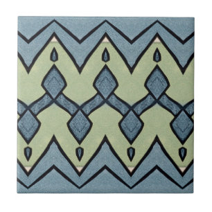 Zigzag Blue und Green Geometric Vintag Fliese