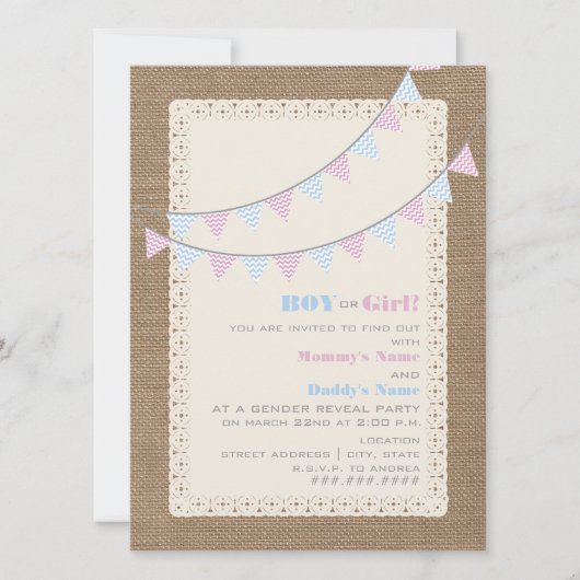 Zigzag Bunting Gender Reveal Party Einladung (Vorderseite)