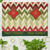 Zigzag Christmas (Mit Monogramm) Geschirrtuch (Gefaltet)