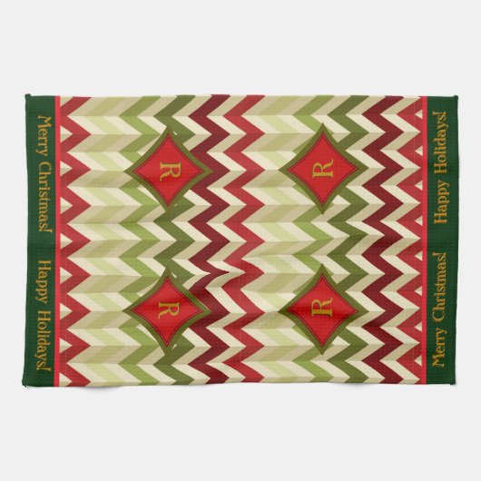 Zigzag Christmas (Mit Monogramm) Geschirrtuch (Horizontal)