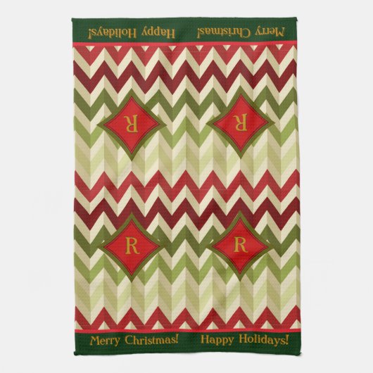 Zigzag Christmas (Mit Monogramm) Geschirrtuch (Vertikal)