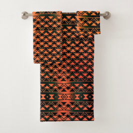 ZigZag-Dreiecke auf Gradientensepien, Orangenlachs Badhandtuch Set