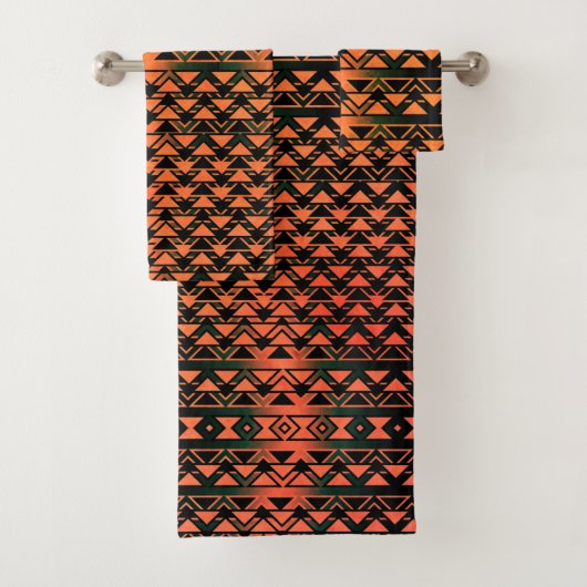 ZigZag-Dreiecke auf Gradientensepien, Orangenlachs Badhandtuch Set (Insitu)