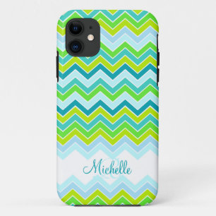 Zigzag gemusterter aquamariner Name Initial iPhone Case-Mate iPhone Hülle