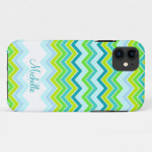 Zigzag gemusterter aquamariner Name Initial iPhone Case-Mate iPhone Hülle (Rückseite (Horizontal))