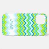 Zigzag gemusterter aquamariner Name Initial iPhone Case-Mate iPhone Hülle (Rückseite (Horizontal))