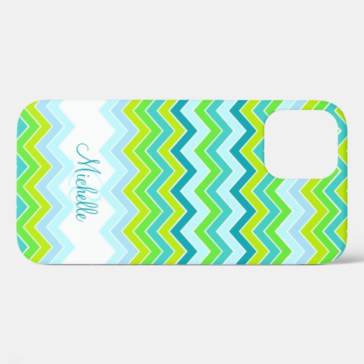 Zigzag gemusterter aquamariner Name Initial iPhone Case-Mate iPhone Hülle (Rückseite (Horizontal))