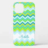 Zigzag gemusterter aquamariner Name Initial iPhone Case-Mate iPhone Hülle (Rückseite)