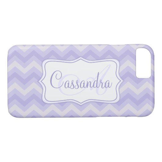 Zigzag gemusterter lila Name Initial iPhone Case (Rückseite (Horizontal))