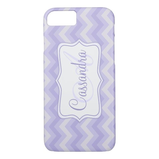 Zigzag gemusterter lila Name Initial iPhone Case (Rückseite)