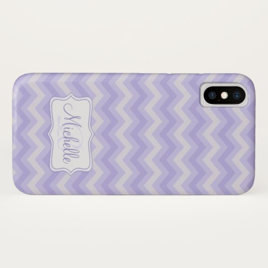 Zigzag gemusterter lila Name Initial iPhone Case (Rückseite (Horizontal))