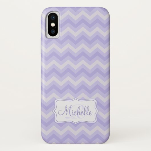 Zigzag gemusterter lila Name Initial iPhone Case (Rückseite)