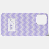 Zigzag gemusterter lila Name Initial iPhone Case (Rückseite (Horizontal))
