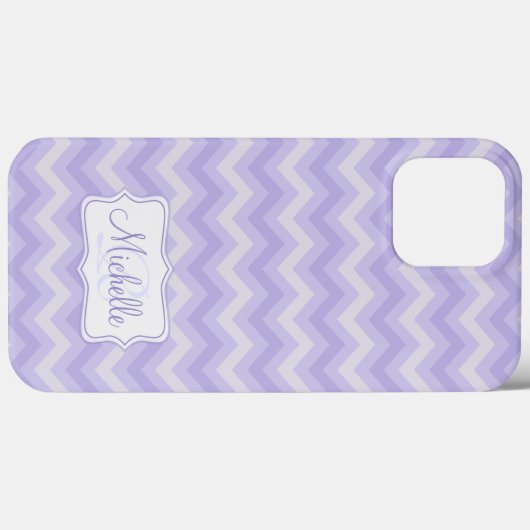 Zigzag gemusterter lila Name Initial iPhone Case (Rückseite (Horizontal))