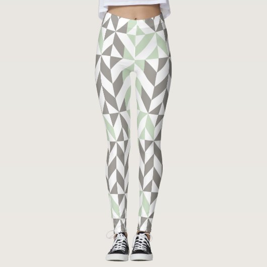 ZigZag-Geometrie der Seite Grün und Silber Leggings (Vorderseite)