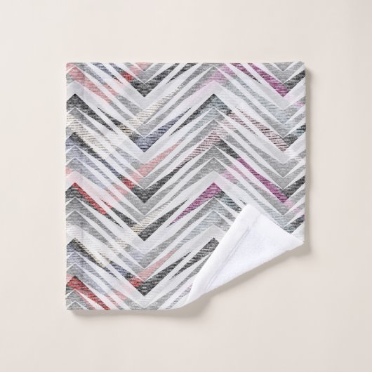 Zigzag, geometrisch, grau, lila, rosa, schwarz, St Badhandtuch Set (Waschlappen)