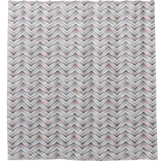 Zigzag, geometrisch, grau, lila, rosa, schwarz, St Duschvorhang (Vorderseite)