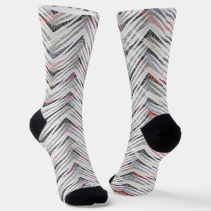 Zigzag, geometrisch, grau, lila, rosa, schwarz, St Socken