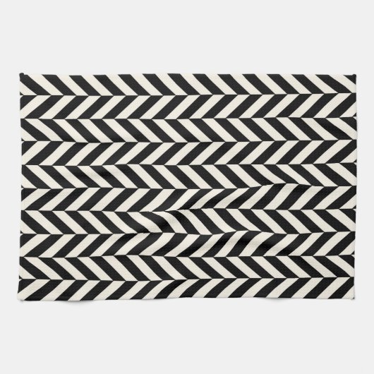 Zigzag Herringbone Black und Cream Handtuch (Horizontal)