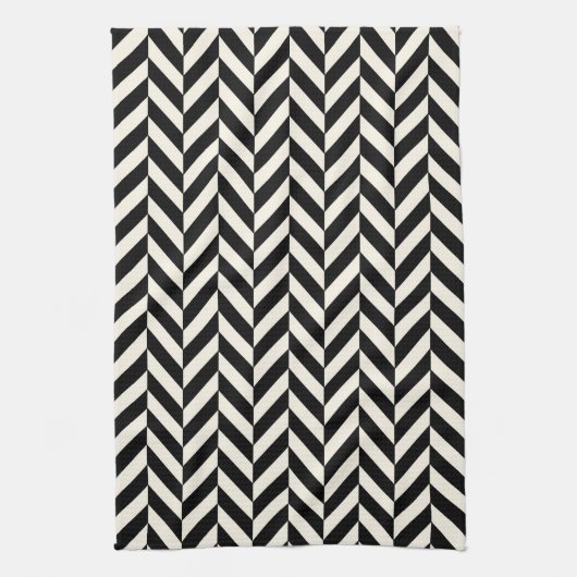 Zigzag Herringbone Black und Cream Handtuch (Vertikal)