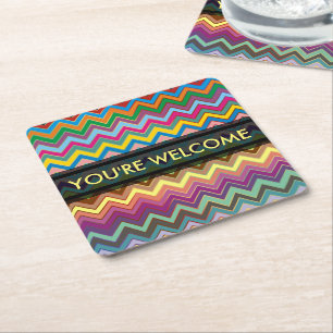 ZIGZAG Muster - Farbe + Text Rechteckiger Pappuntersetzer