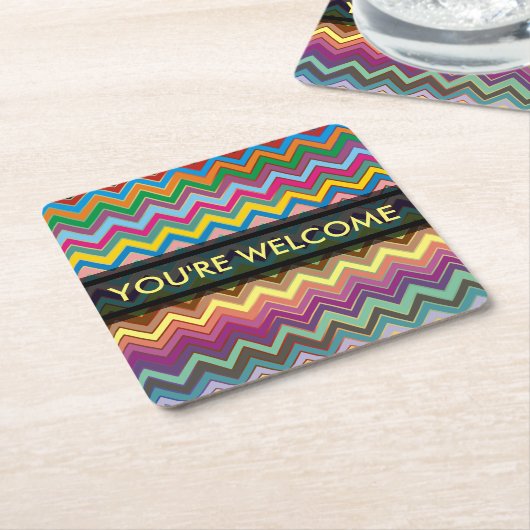 ZIGZAG Muster - Farbe + Text Rechteckiger Pappuntersetzer (angewinkelt)